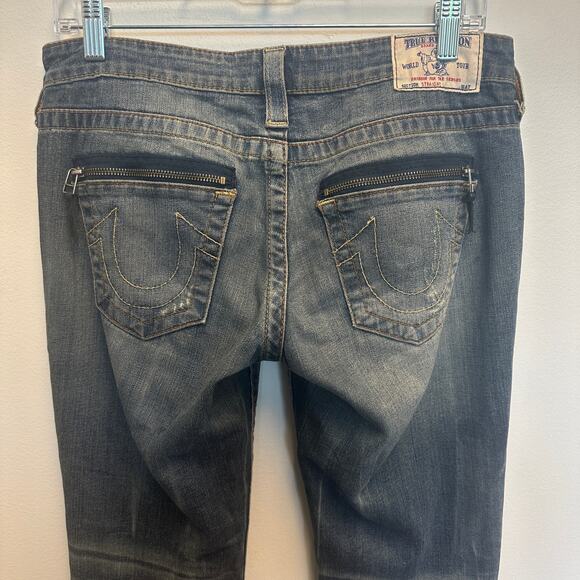 True Religion Low-Rise Straight Jeans Distressed Dirty Wash Grunge Thrashed Edgy - Picture 6 of 11